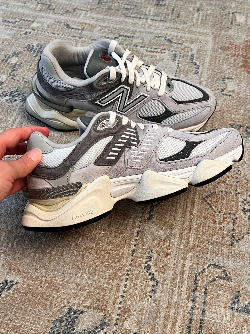 New Balance Cream and Light Grey Chunky Trainer Sneakers - Picture 3 of 5
